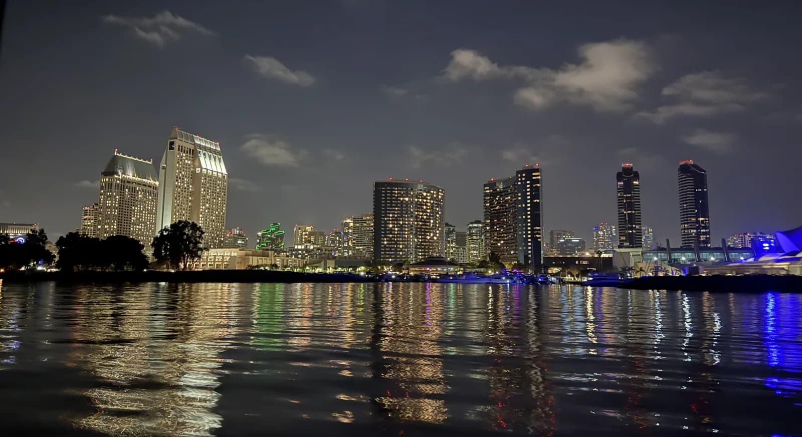 Downtown San Diego from the bay at dusk